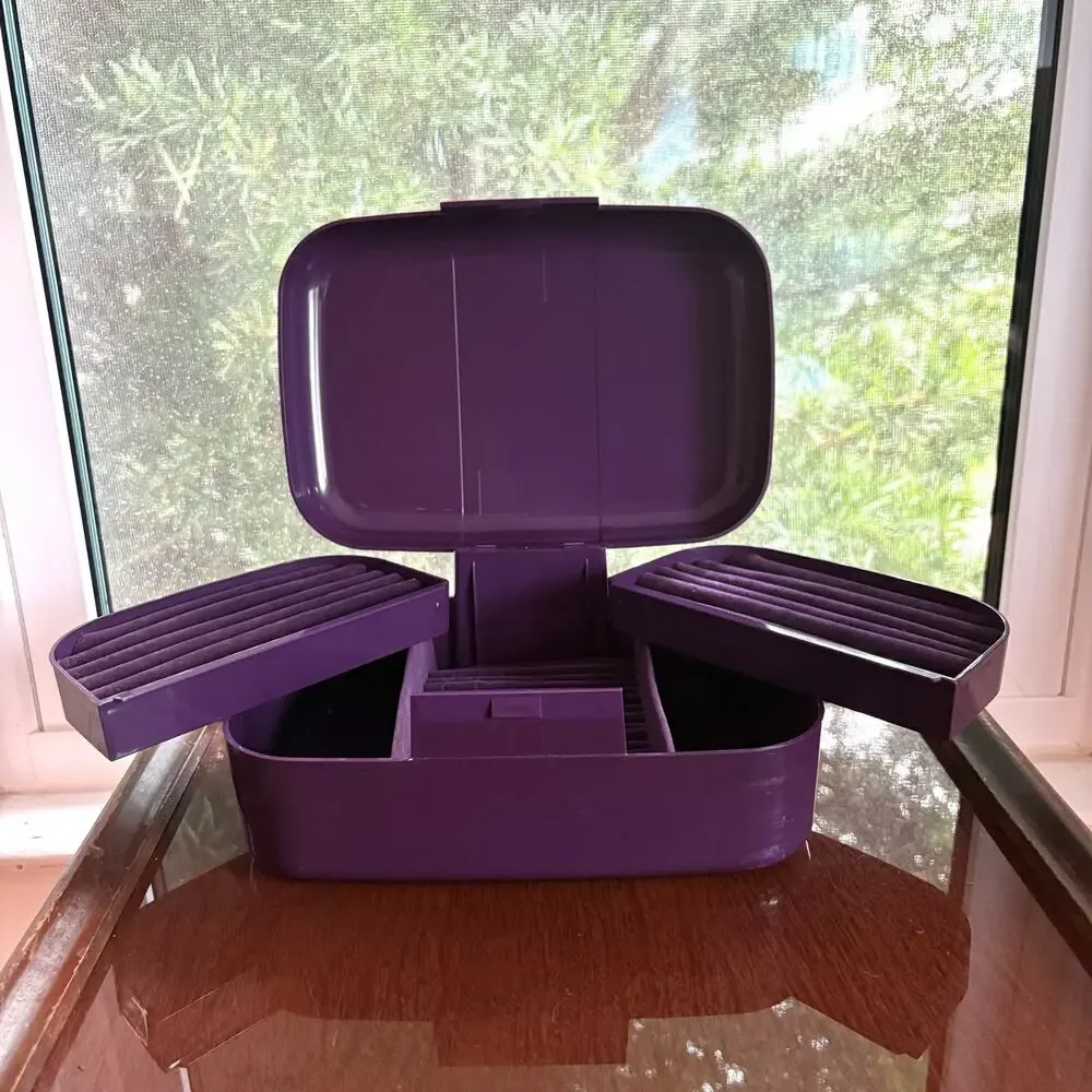 Purple Fold Out Jewelry Box Organizer Velvet Ring Storage Case